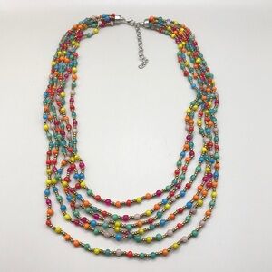 Colorful vibrant glass bead multi layer necklace.